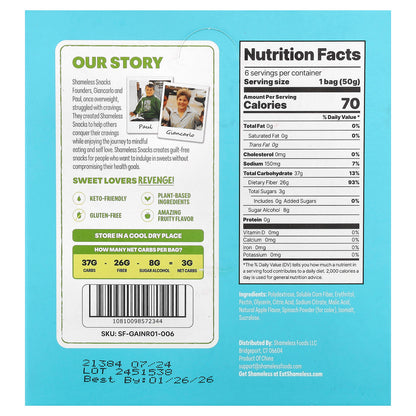 Shameless Snacks, Gummy Candy, Green Apple Blast®, 6 Bags, 1.8 oz (50 g) Each