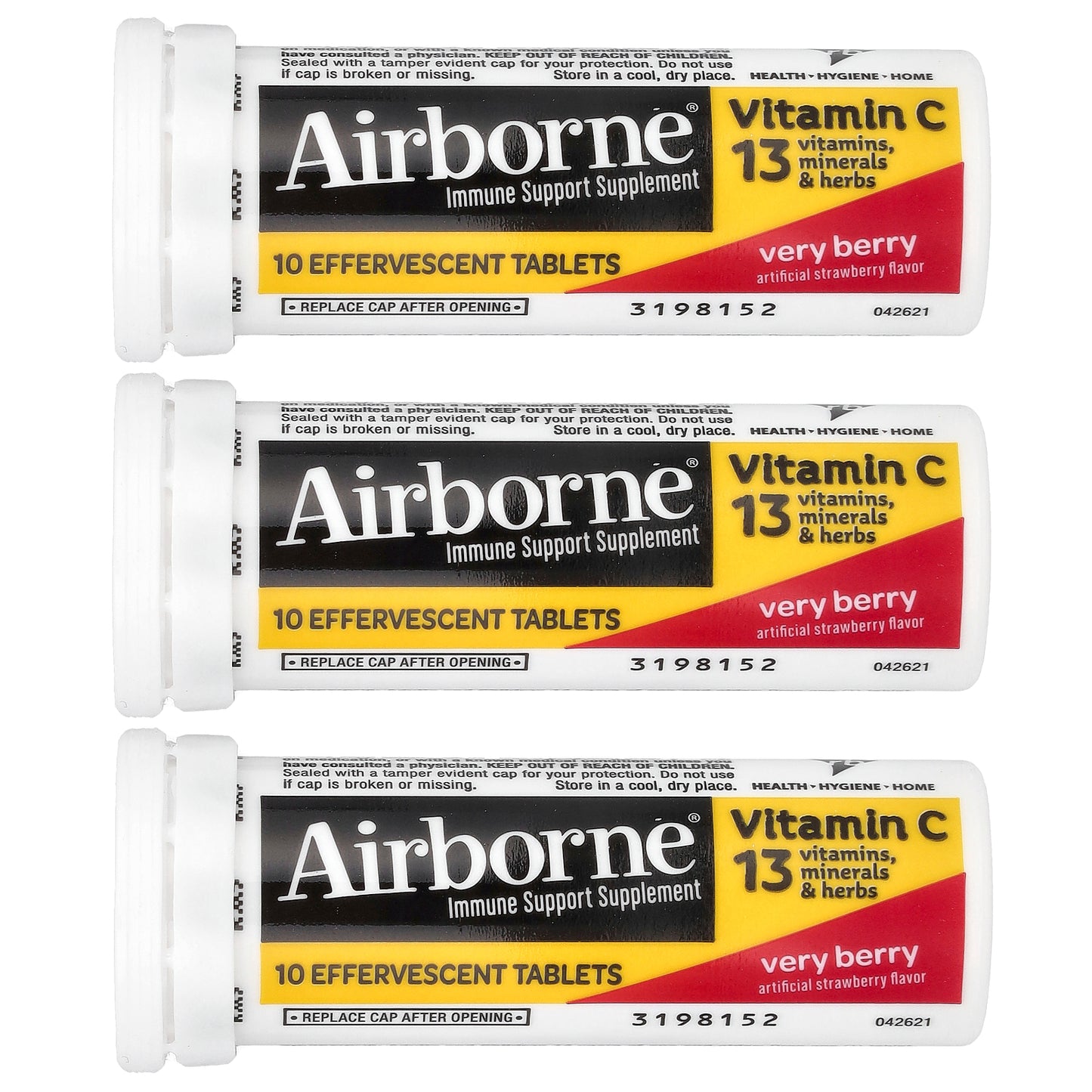 AirBorne, Immune Support Supplement, Very Berry, 3 Tubes, 10 Effervescent Tablets Each