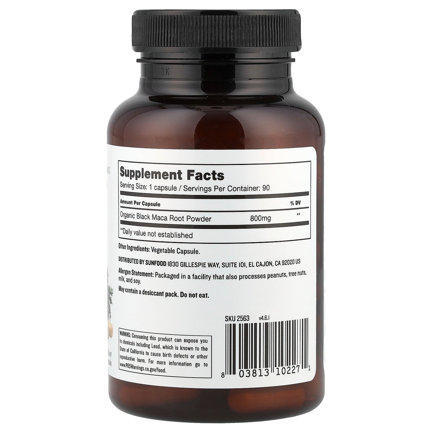 Sunfood, Black Maca, 800 mg, 90 Capsules