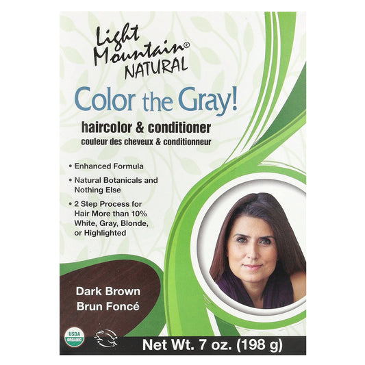 Light Mountain, Color the Gray!, Natural Hair Color & Conditioner, Dark Brown, 7 oz (198 g)