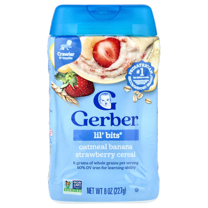 Gerber, Lil' Bits® Cereal, 8+ Months, Oatmeal Banana Strawberry, 8 oz (227 g)