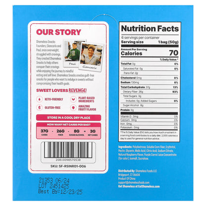 Shameless Snacks, Gummy Candy, Red Raspberry Sour Scouts®, 6 Bags, 1.8 oz (50 g) Each