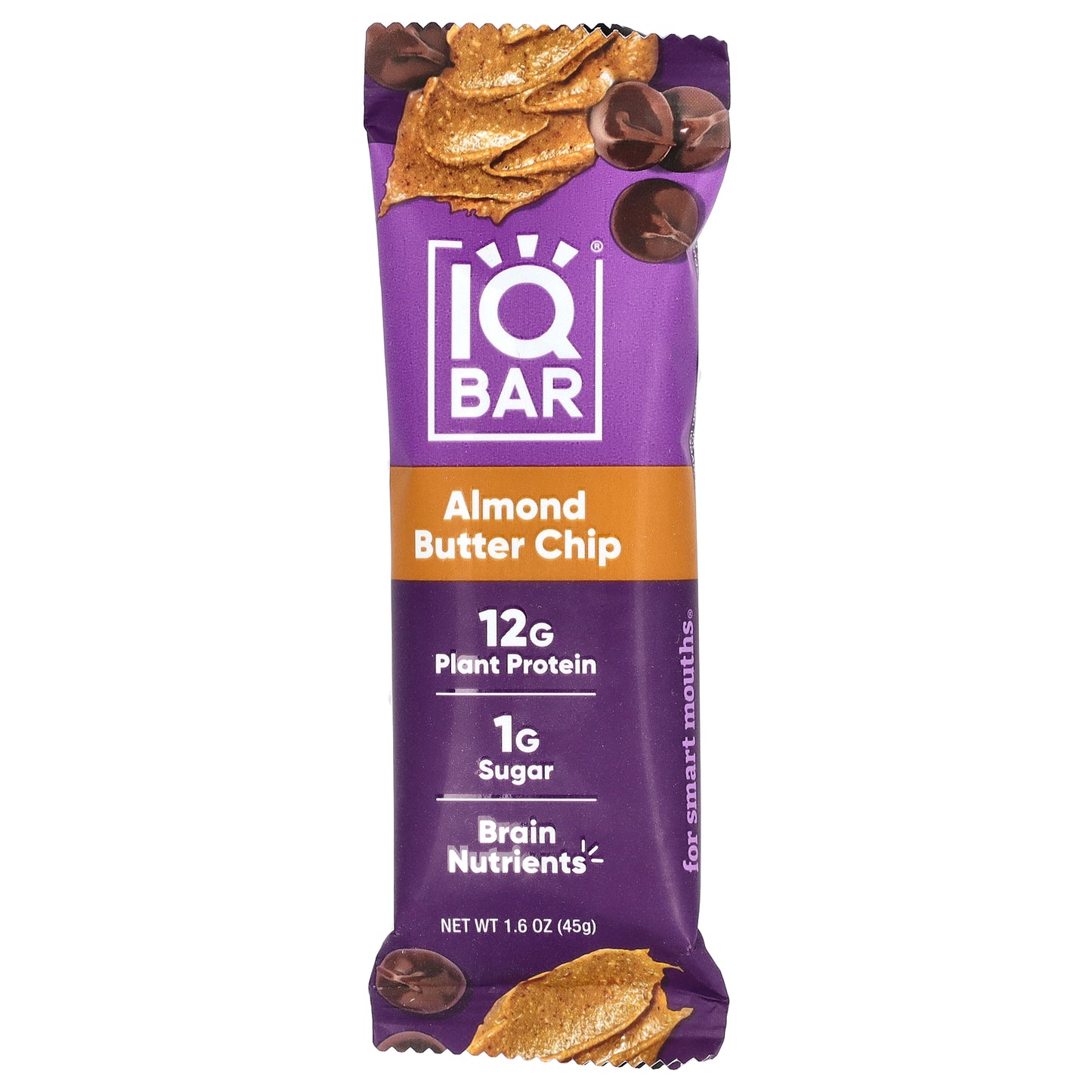IQBAR, Plant Protein Bar, Almond Butter Chip, 12 Bars, 1.6 oz (45 g) Each