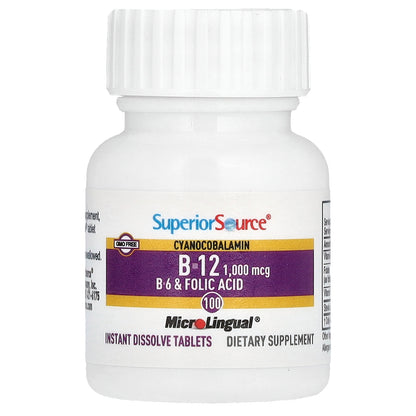 Superior Source, Cyanocobalamin B-12, B-6 & Folic Acid, 100 MicroLingual Instant Dissolve Tablets