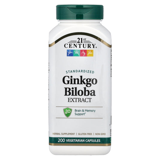 21st Century, Ginkgo Biloba Extract, Standardized, 200 Vegetarian Capsules (60 mg per Capsule)