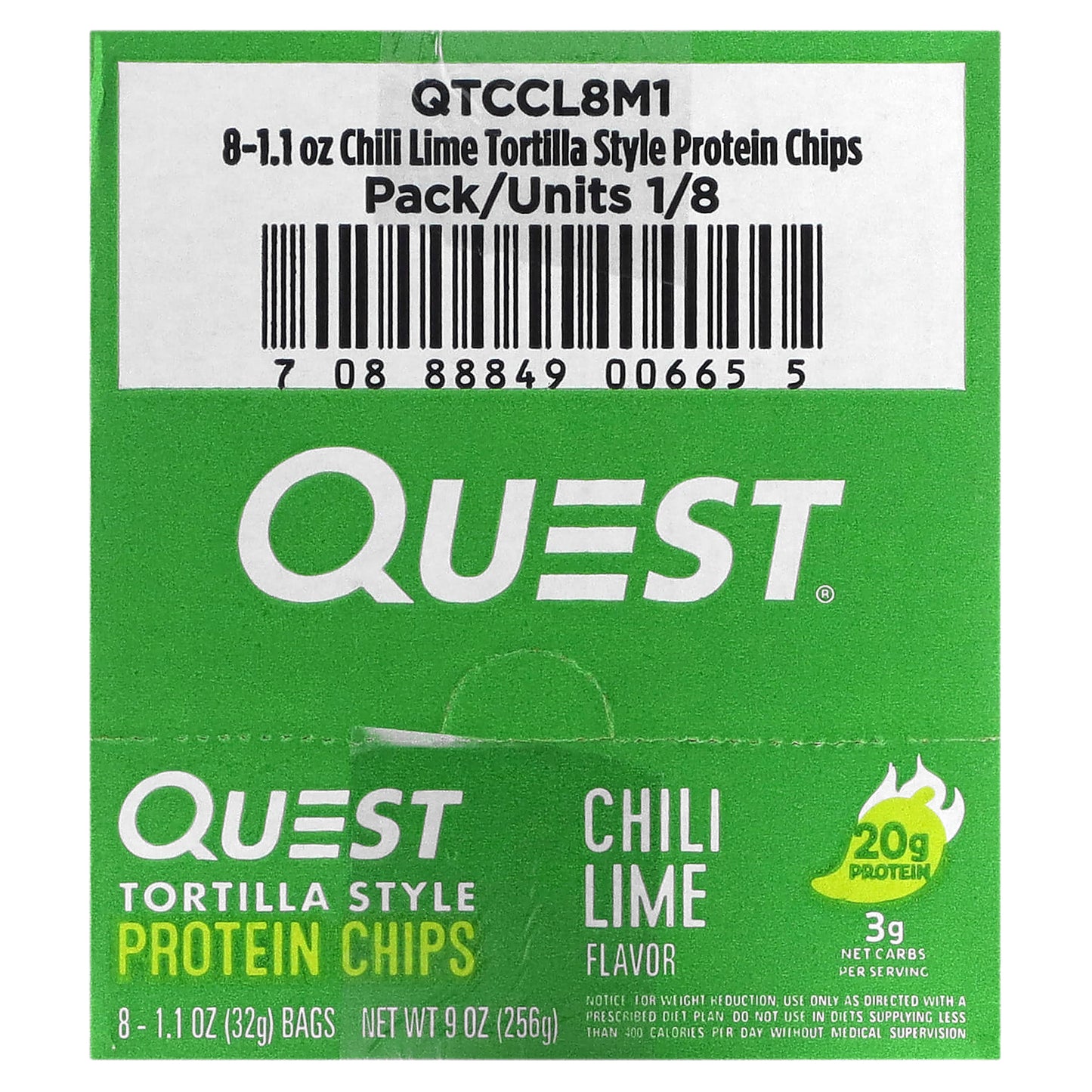 Quest Nutrition, Tortilla Style Protein Chips, Chili Lime, 8 Bags, 1.1 oz (32 g) Each