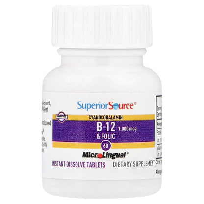 Superior Source, Cyanocobalamin B-12  & Folic Acid, 60 MicroLingual Instant Dissolve Tablets