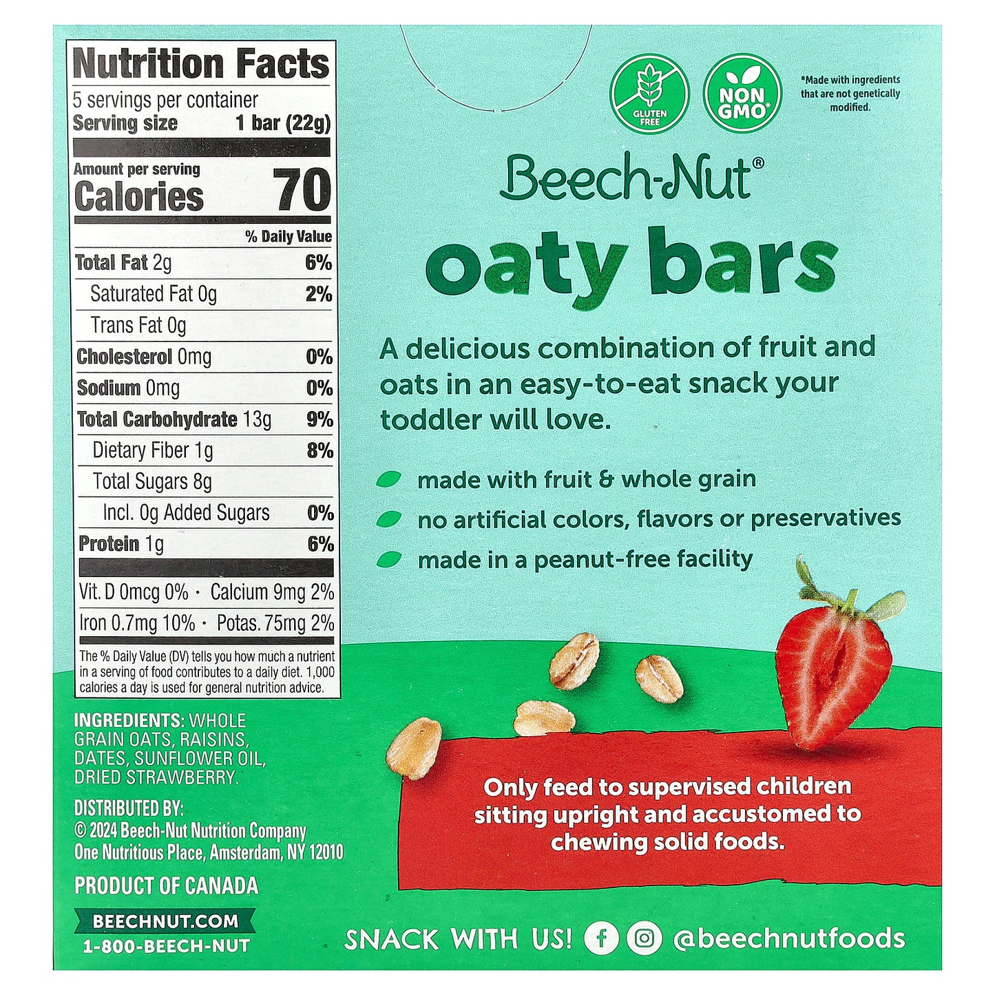 Beech-Nut, Oaty Bars, 12+ Months, Strawberry, 5 Bars, 0.78 oz (22 g) Each