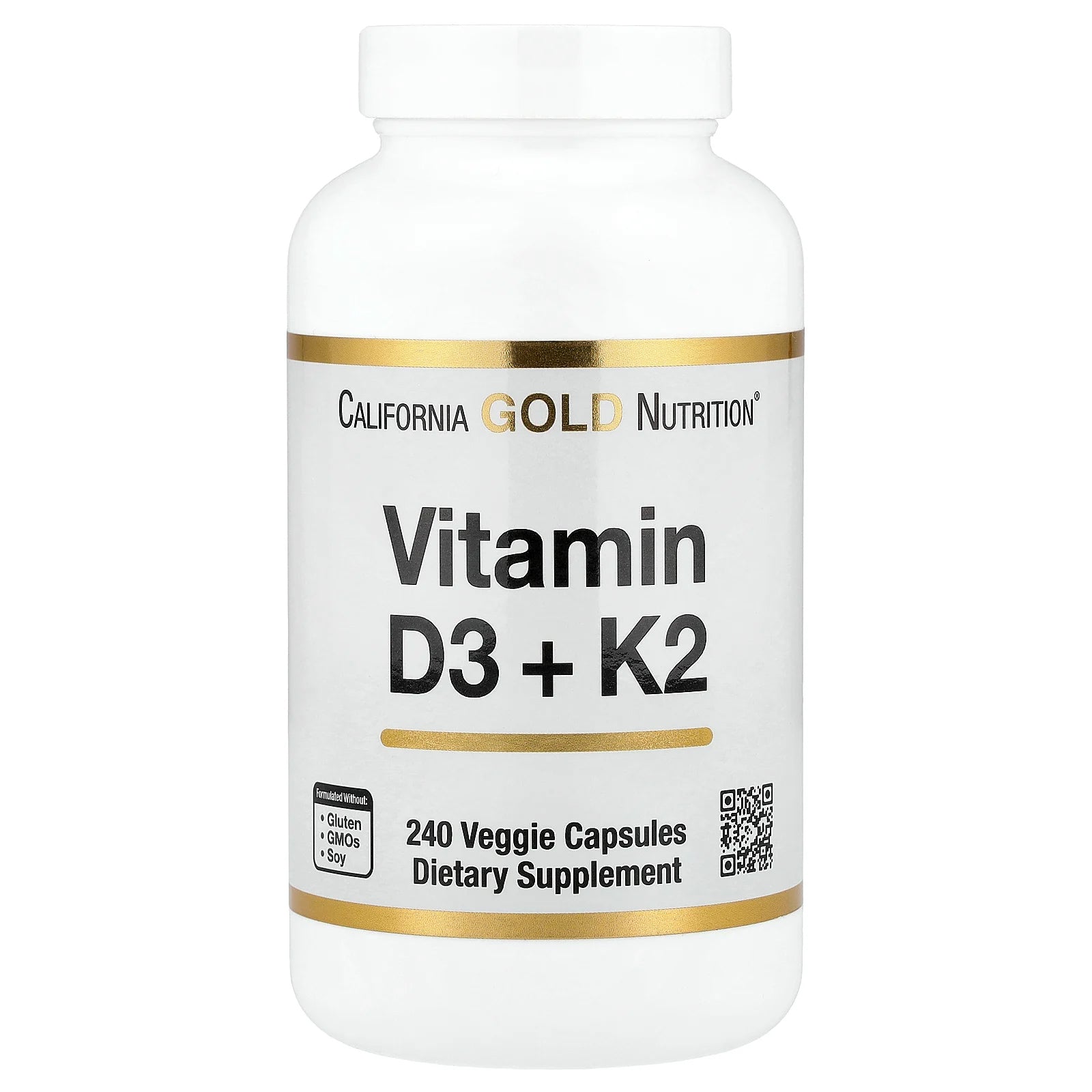 California Gold Nutrition, Vitamin D3 + K2, 240 Veggie Capsules