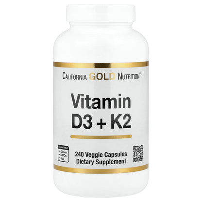 California Gold Nutrition, Vitamin D3 + K2, 240 Veggie Capsules