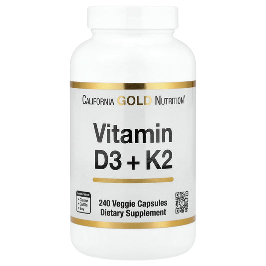 California Gold Nutrition, Vitamin D3 + K2, 240 Veggie Capsules