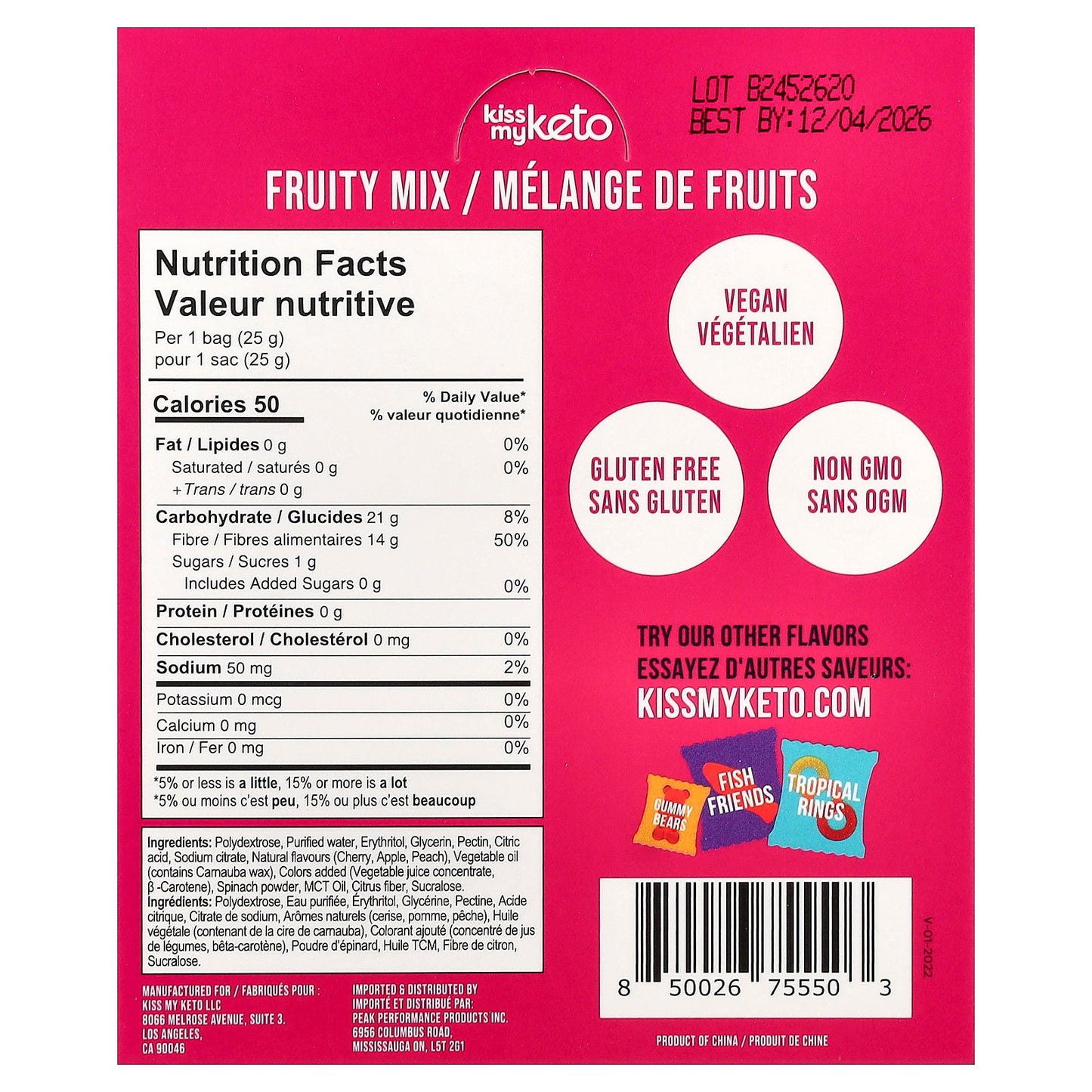 Kiss My Keto, Gummy Candy, Fruity Mix, 8 Bags, 0.88 oz (25 g) Each