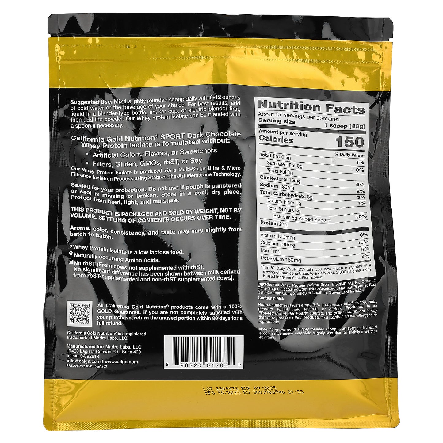 California Gold Nutrition, Sport, Whey Protein Isolate, Dark Chocolate, 5 lb (2.27 kg)