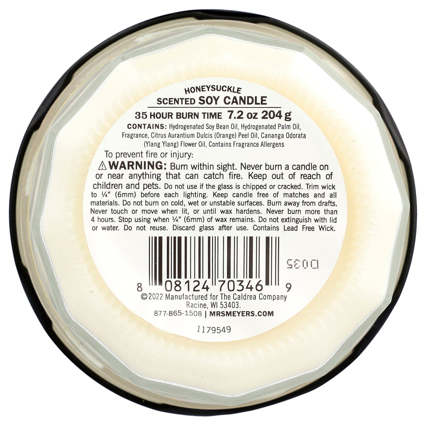 Mrs. Meyers Clean Day, Scented Soy Candle, Honeysuckle, 7.2 oz (204 g)