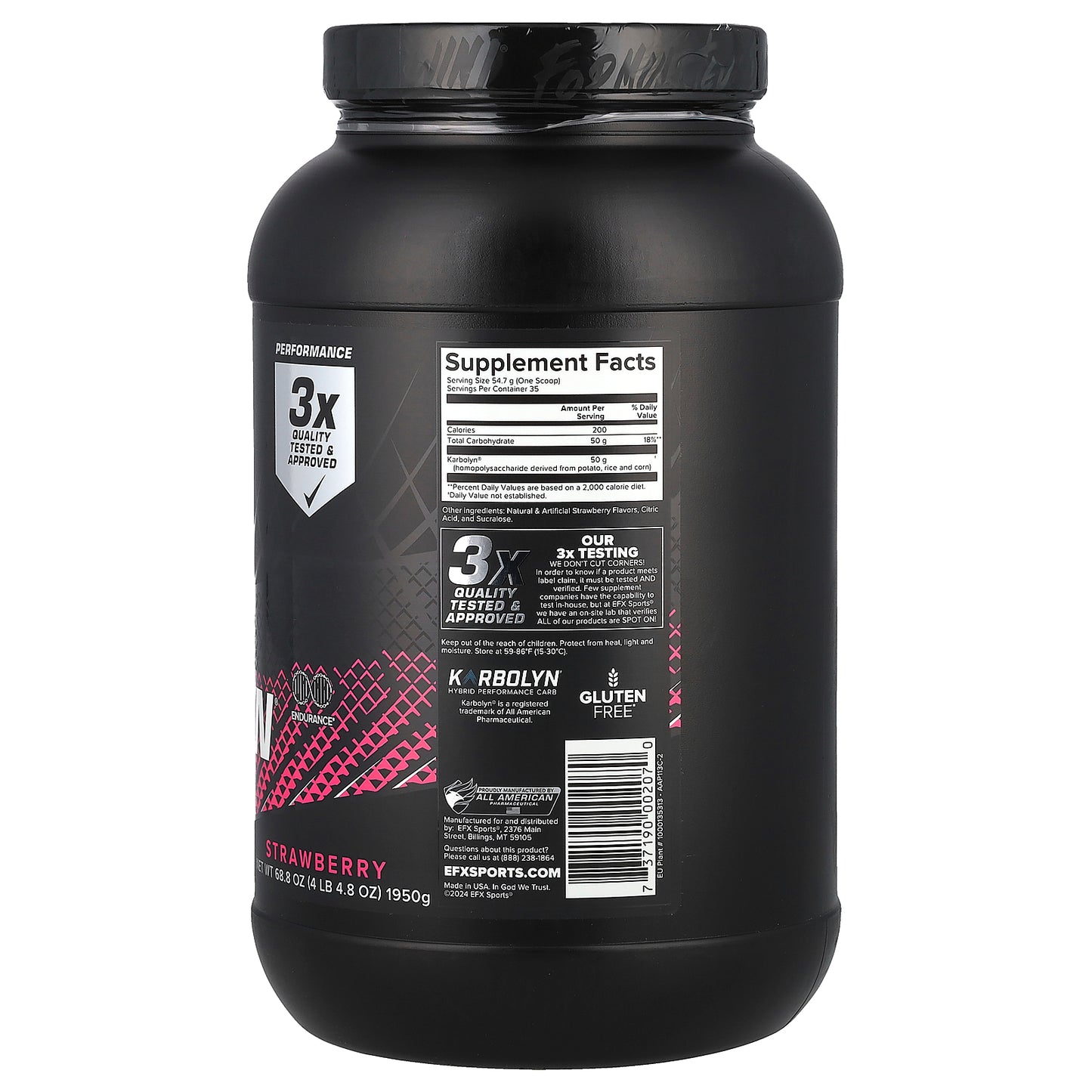 EFX Sports, Karbolyn Fuel, Strawberry, 4 lb 4.8 oz (1,950 g)