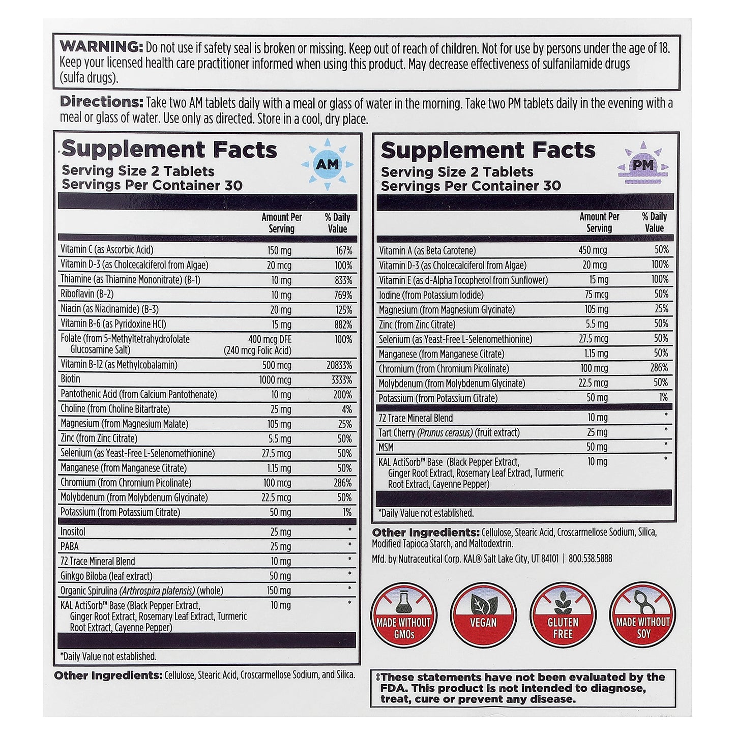 KAL, Women's 50+ Multivitamin, Morning & Evening, 2 Pack, 60 Tablets Each