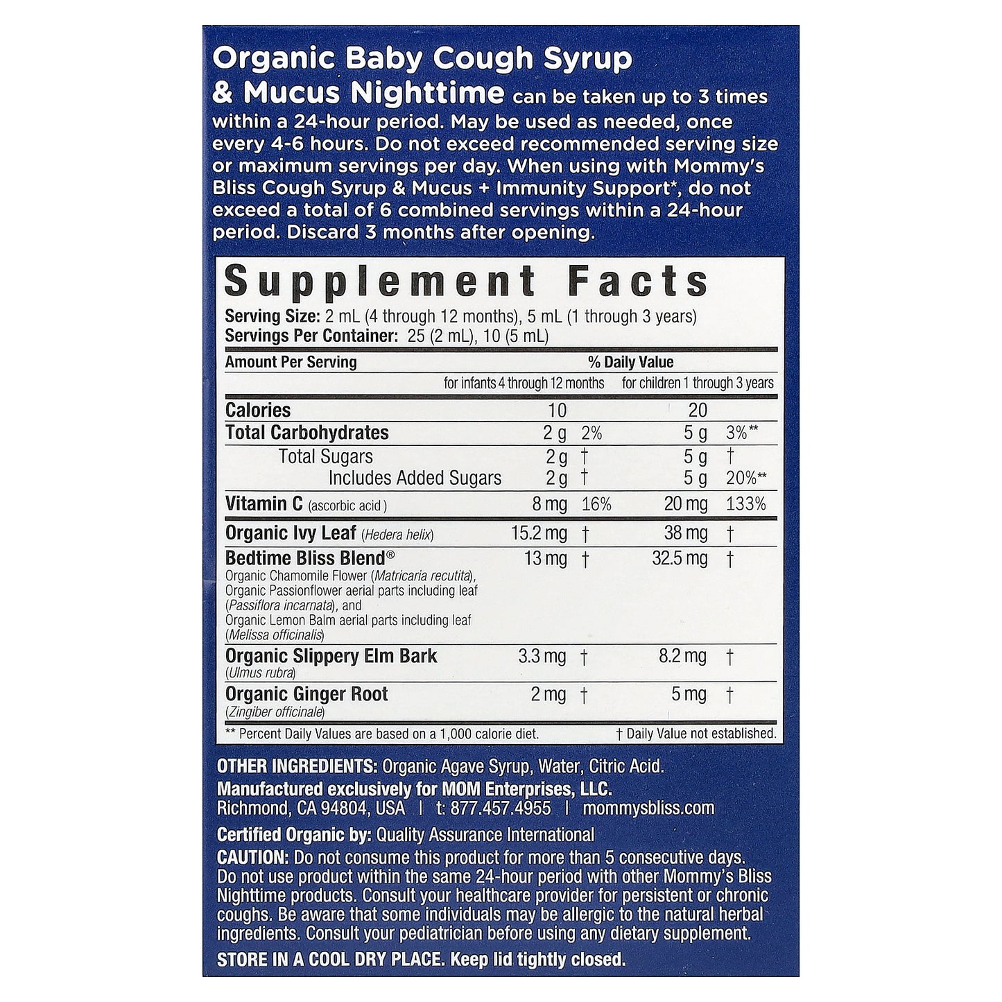 Mommy's Bliss, Baby Organic Cough Syrup & Mucus, Day/Night Pack, Age 4 Months+, 2 Pack, 1.67 fl oz (50 ml) Each