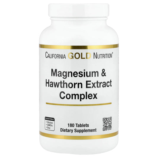 California Gold Nutrition, Magnesium & Hawthorn Extract Complex with Taurine, Coleus forskohlii Extract, and Hops, 180 Tablets
