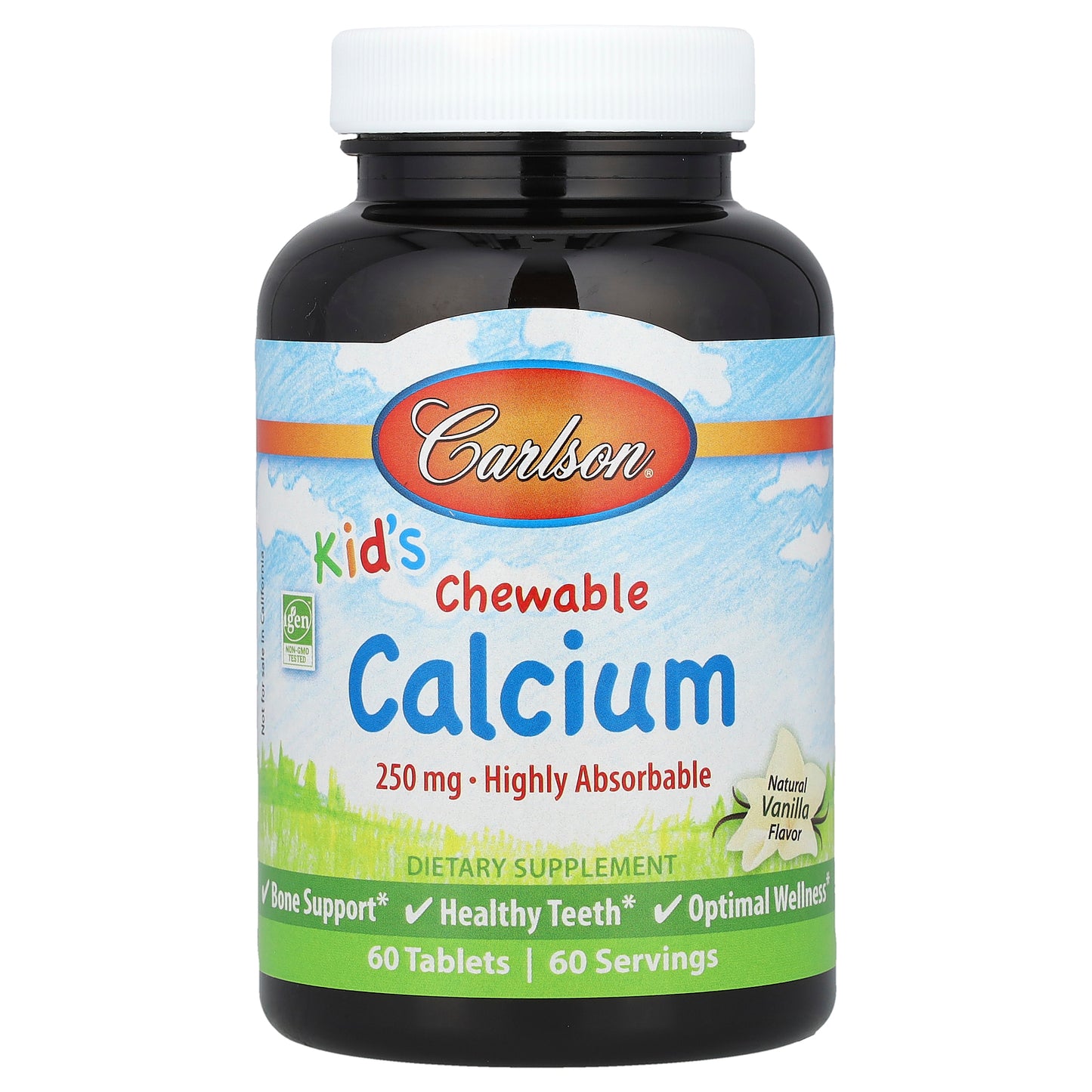 Carlson, Kid's, Chewable Calcium, Natural Vanilla, 250 mg, 60 Tablets