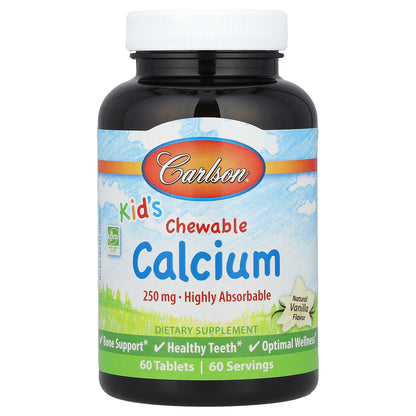 Carlson, Kid's, Chewable Calcium, Natural Vanilla, 250 mg, 60 Tablets