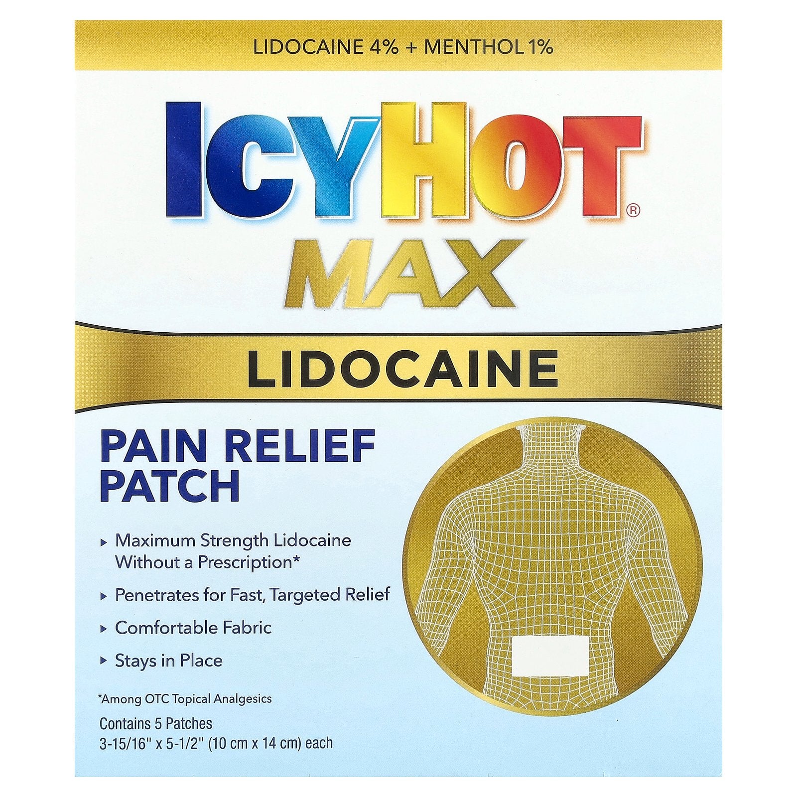 Icy Hot, Max Lidocaine Pain Relief Patch, 5 Patches