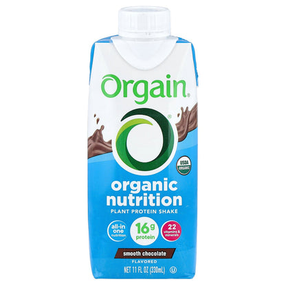 Orgain, Organic Nutrition, Plant Protein Shake, Smooth Chocolate, 4 Pack, 11 fl oz (330 ml) Each
