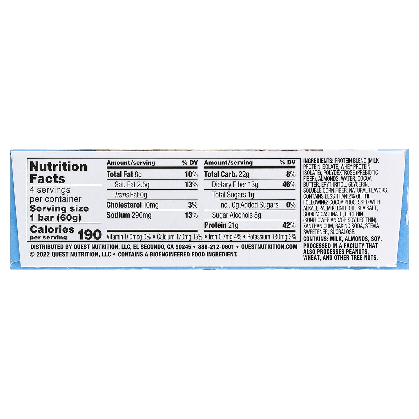 Quest Nutrition, Protein Bar, Cookies & Cream, 4 Bars, 2.12 oz (60 g) Each