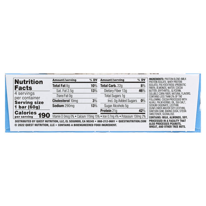 Quest Nutrition, Protein Bar, Cookies & Cream, 4 Bars, 2.12 oz (60 g) Each