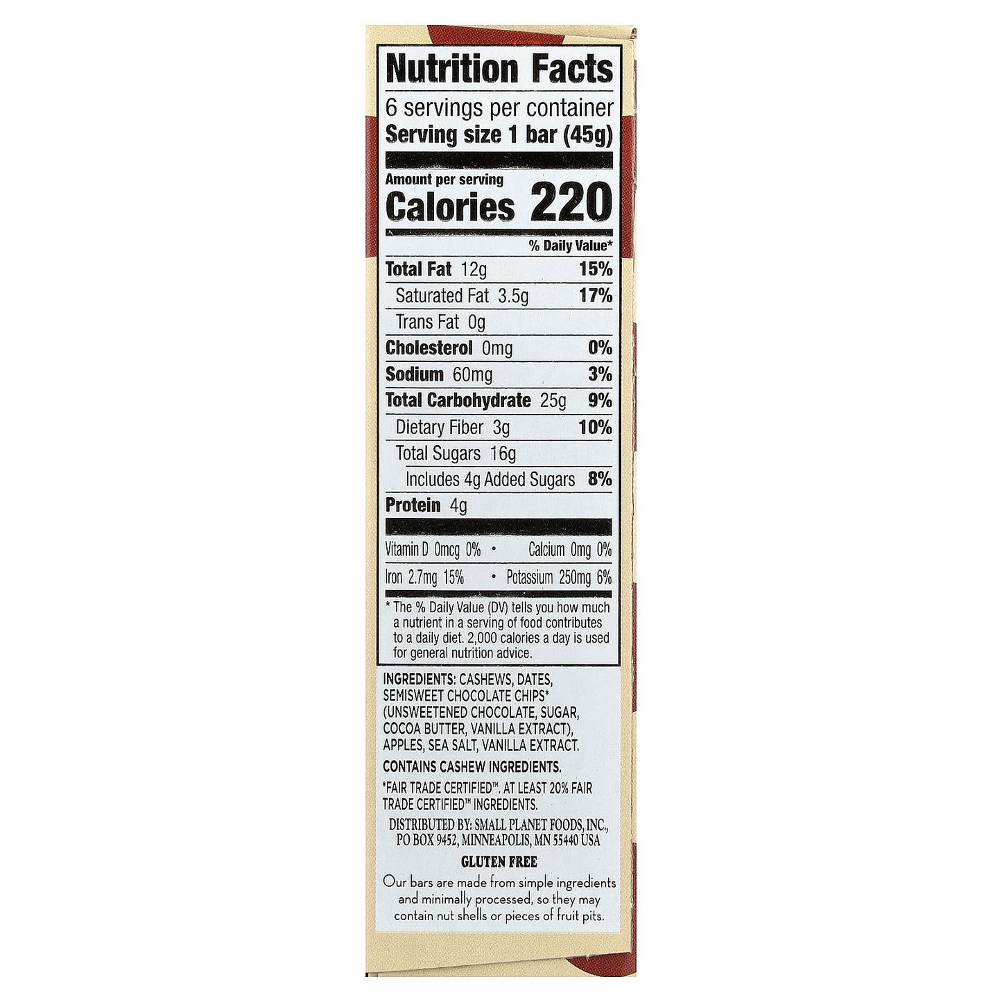 Larabar, Real Fruit & Nut Bar™, Chocolate Chip Cookie Dough, 6 Bars, 1.6 oz (45 g) Each