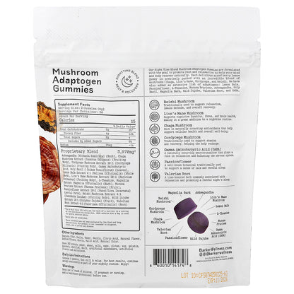 Barker Wellness Co, Nighttime Blend, Mushroom Adaptogen Gummies, Mixed Berry Lemon, 60 Gummies