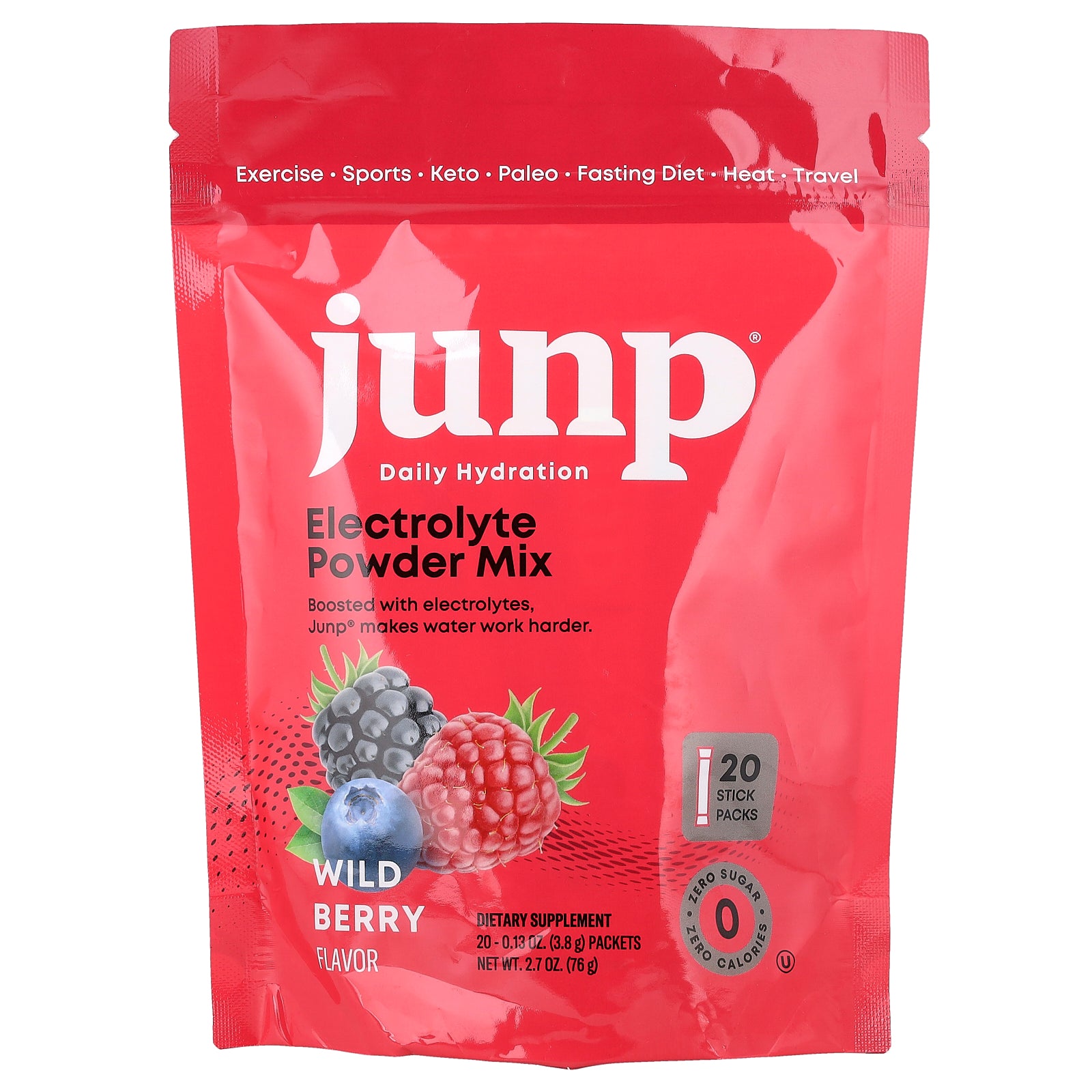 JUNP Hydration, Electrolyte Powder Mix, Wild Berry, 20 Stick Packs, 0.13 oz (3.8 g) Each
