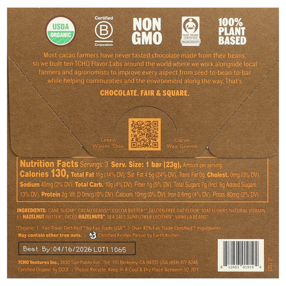TCHO, Hazel Nuts, Smooth Oat Milk Chocolate, 47% Cacao, 3 Bars, 0.83 oz Each