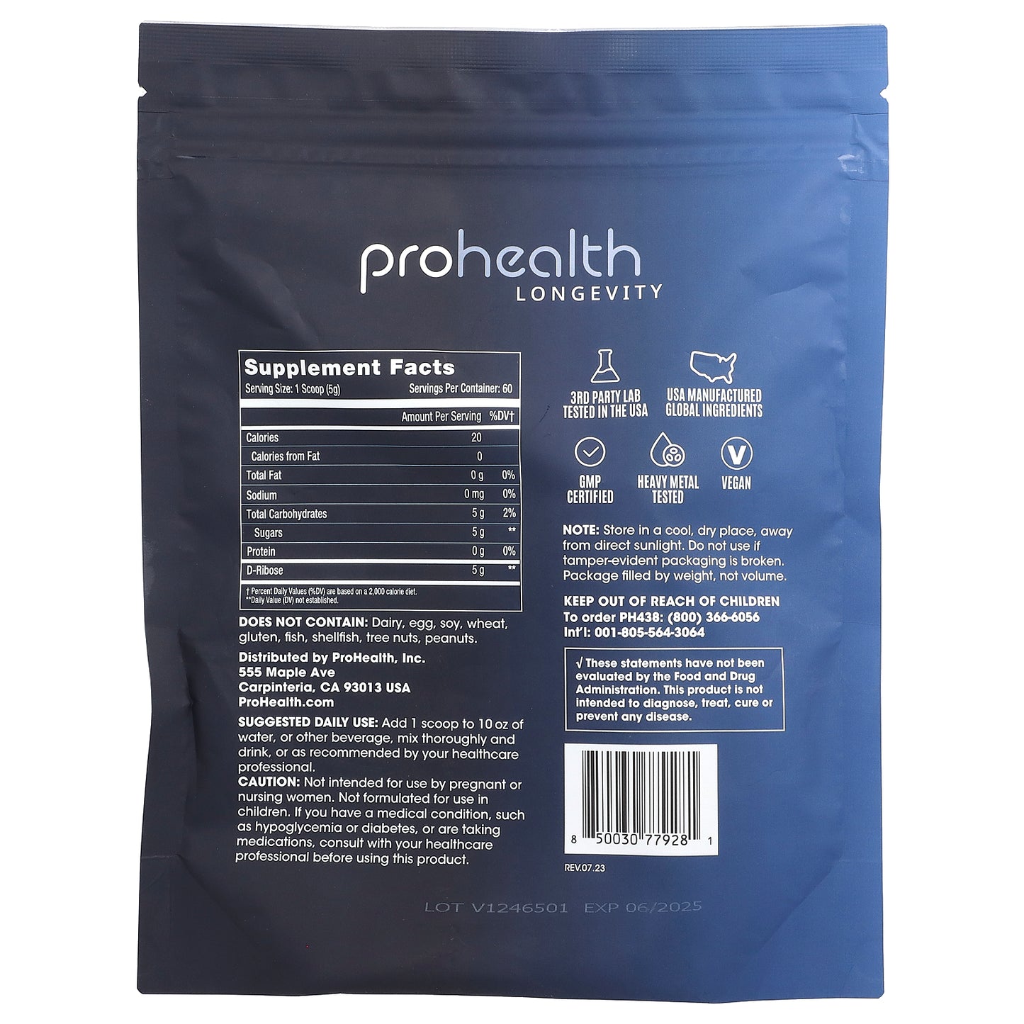 ProHealth Longevity, D-Ribose Pure Powder, 300 g