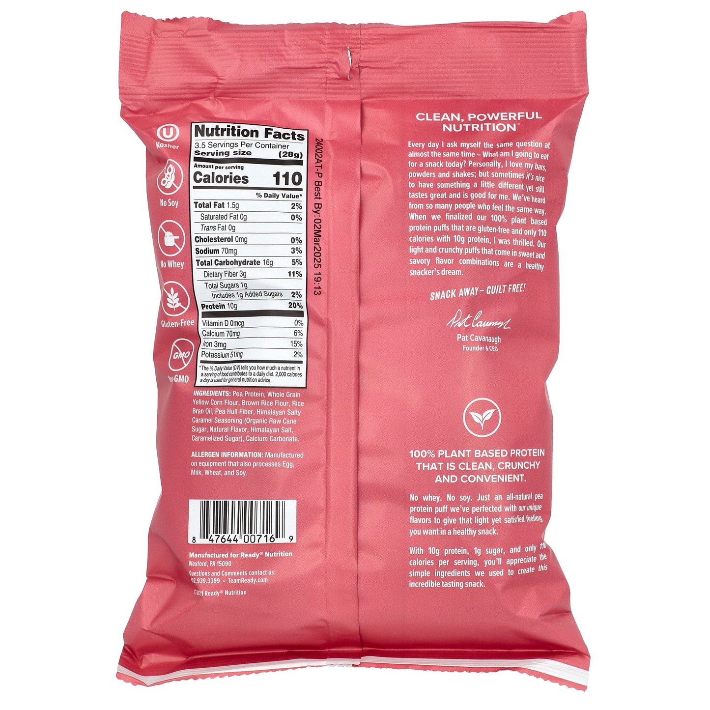 Ready, Protein Puffs, Pink Himalayan Sea Salt , 3.5 oz (99 g)