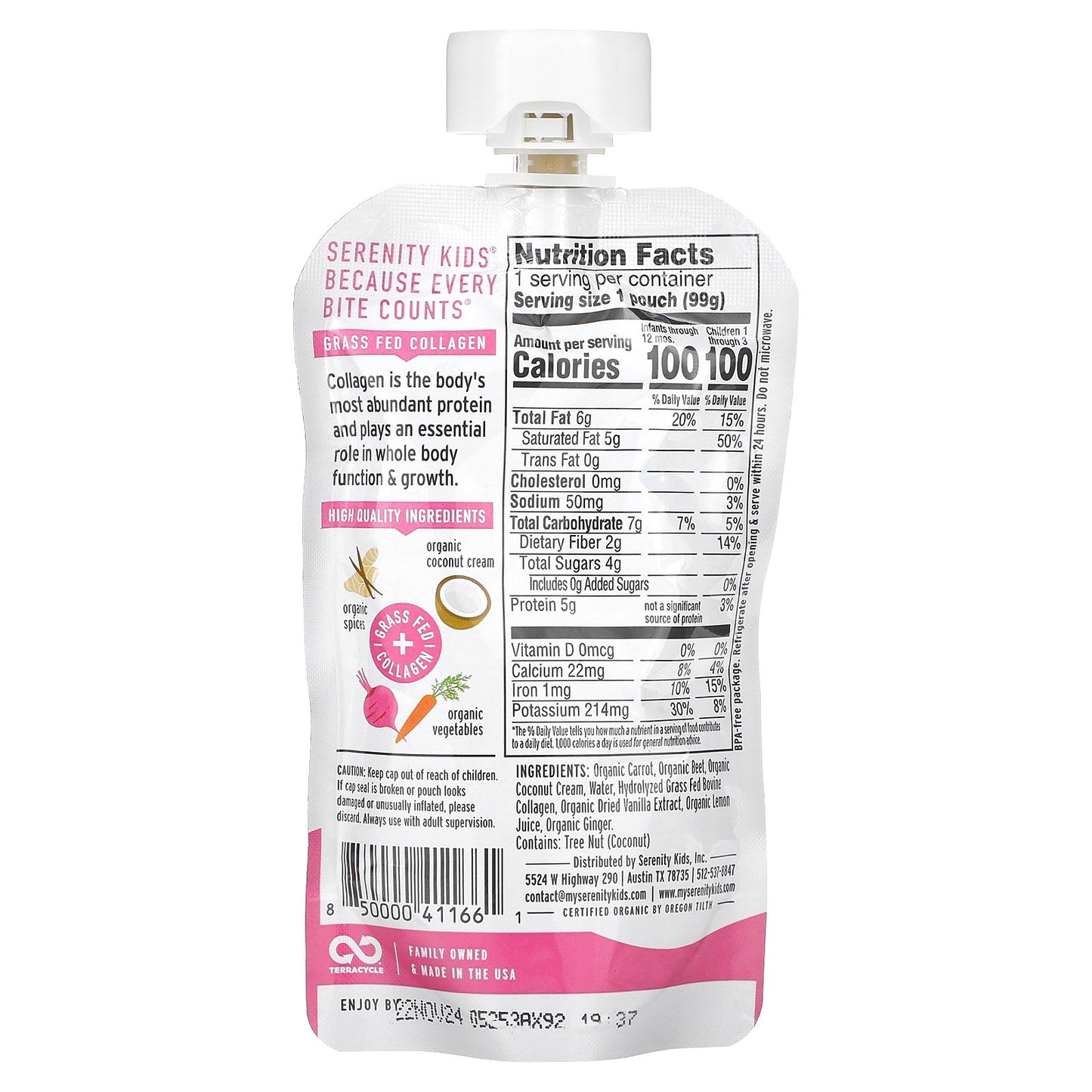 Serenity Kids, Dairy-Free Smoothie + Protein, All Ages 6+ Months, Beet & Carrot, 3.5 oz (99 g)