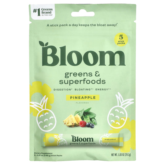 Bloom, Greens & Superfoods, Pineapple, 5 Stick Packs, 0.21 oz (5.82 g) Each