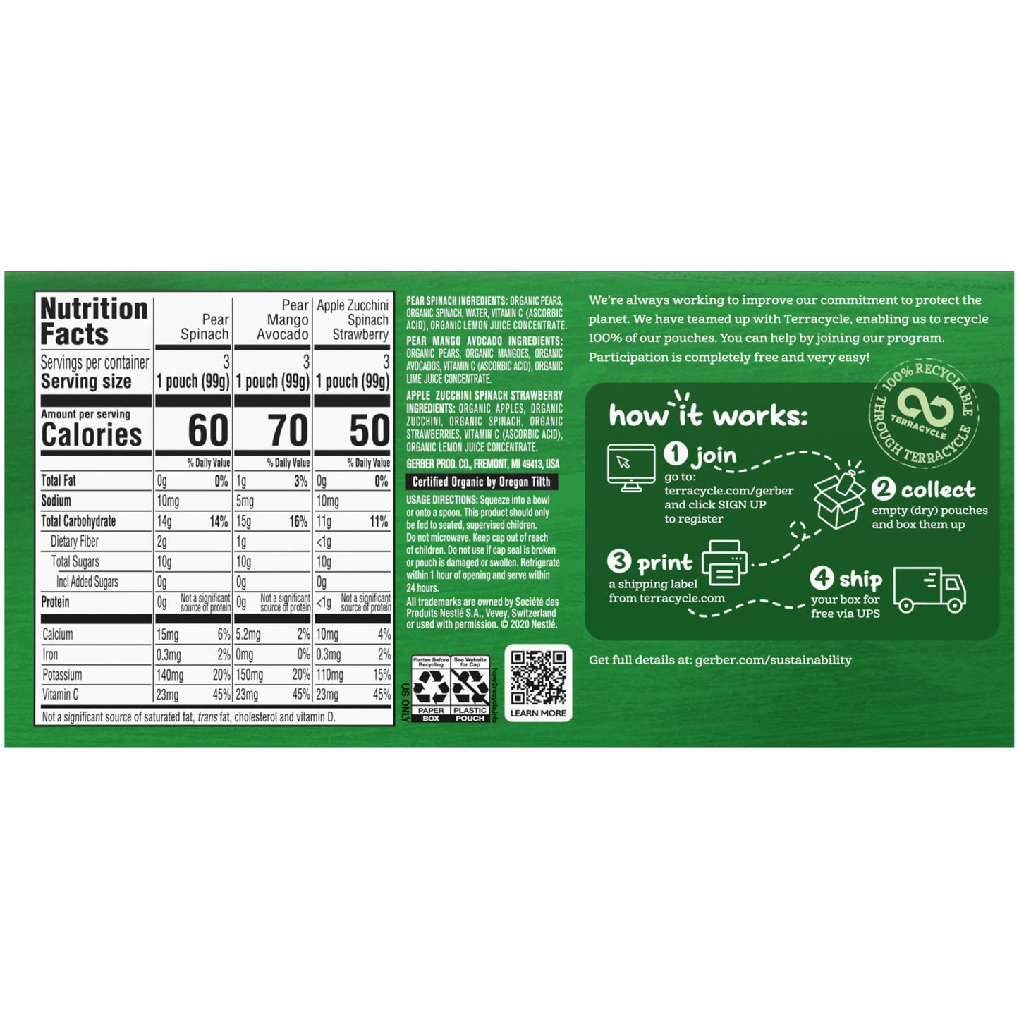 Gerber, Organic Variety Pack, 2nd Foods®, Fruit & Veggie Favorites, 9 Pouches, 3.5 oz (99 g) Each