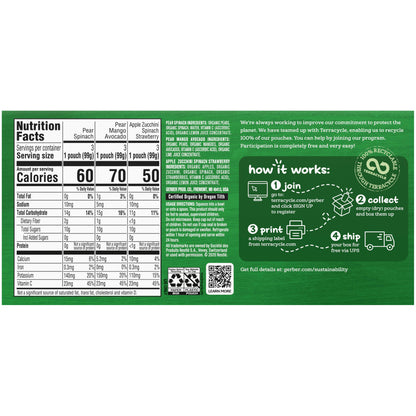 Gerber, Organic Variety Pack, 2nd Foods®, Fruit & Veggie Favorites, 9 Pouches, 3.5 oz (99 g) Each