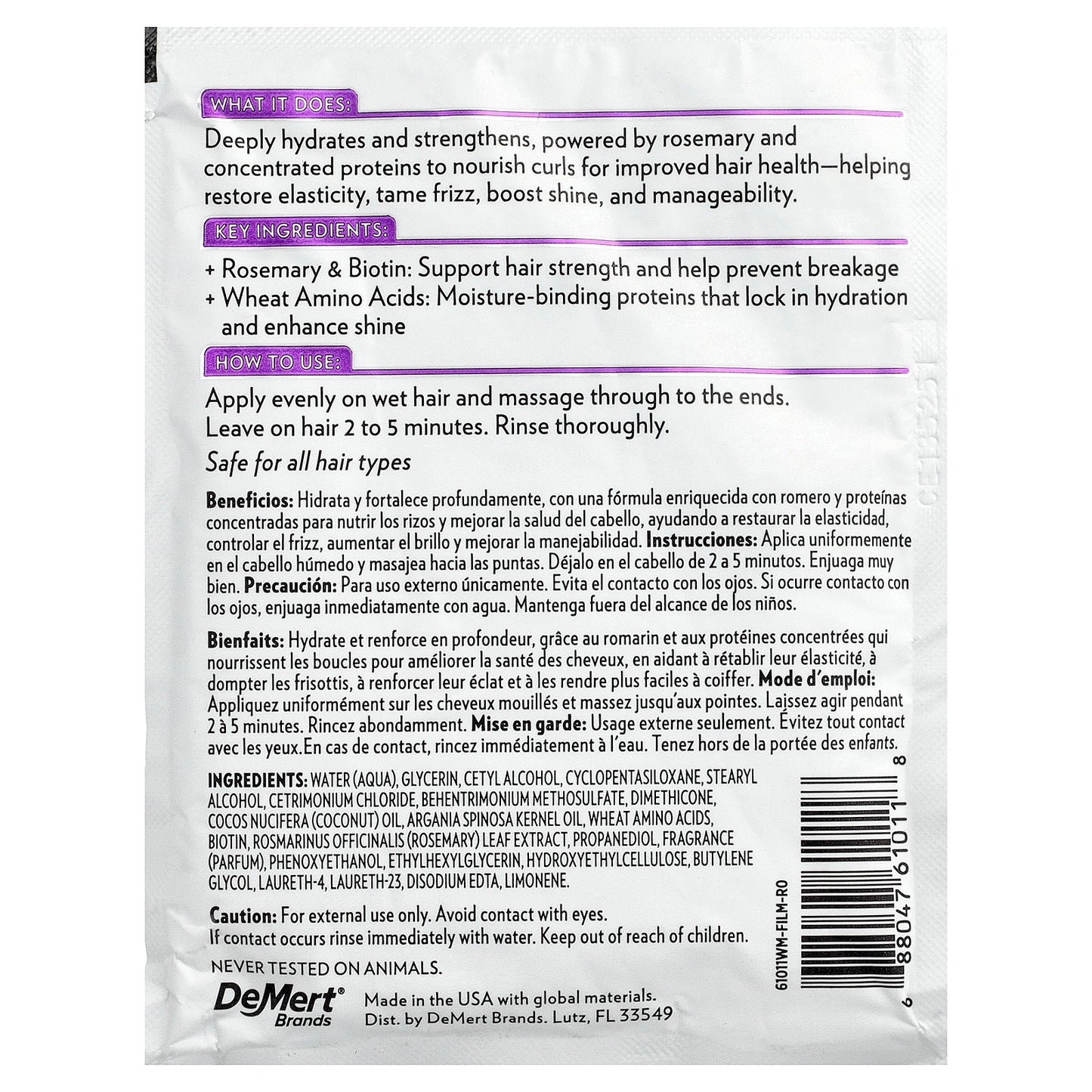 Hi Pro Pac, Curl Rosemary Strength & Moisture, Intense Protein Treatment, 1.75 fl oz (52 ml)