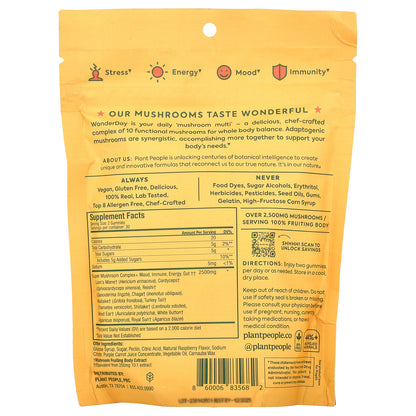 Plant People, WonderDay®, Mushroom Gummies, Wild Raspberry, 60 Gummies