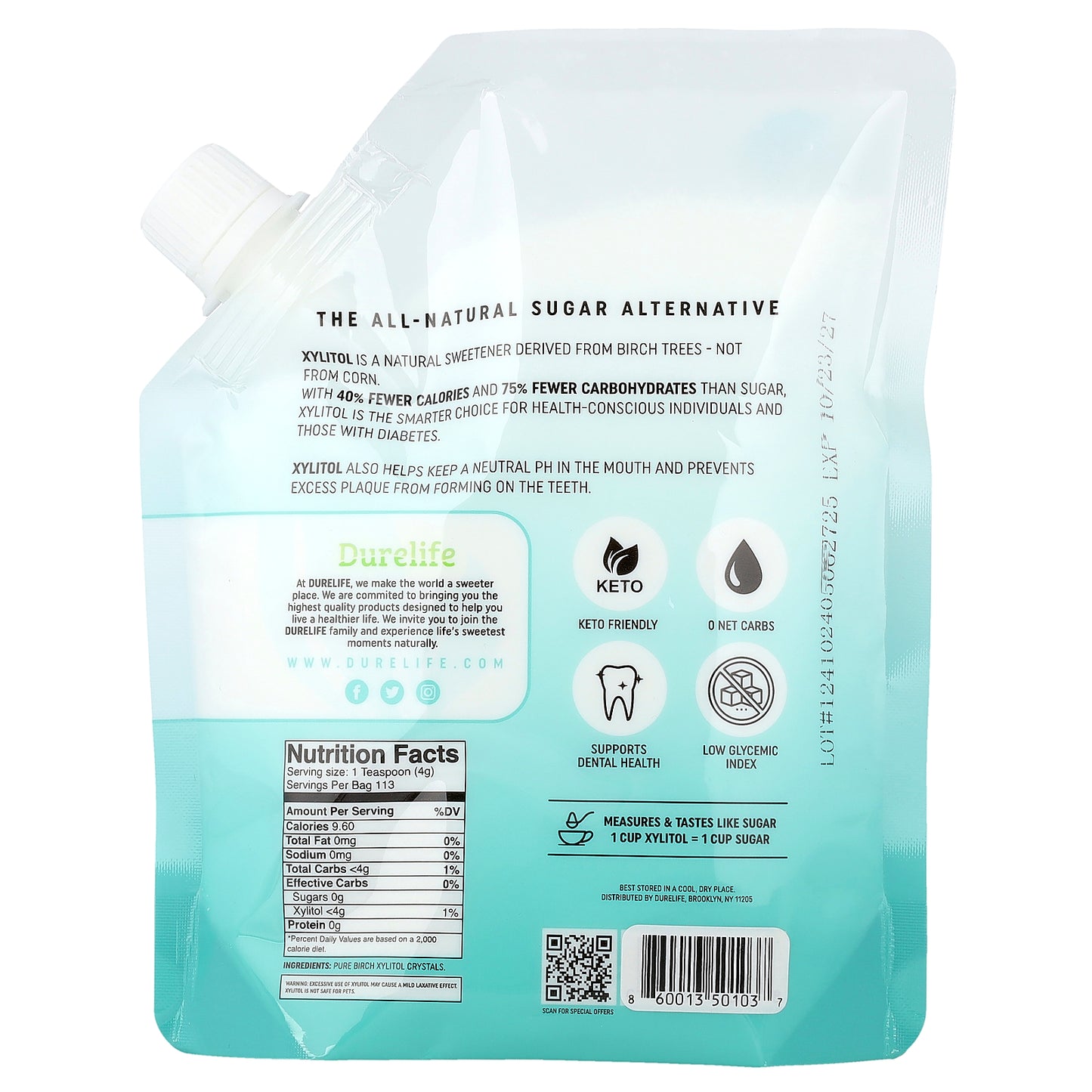 DURELIFE, Birch Xylitol, Granulated, 1 lb (453 g)