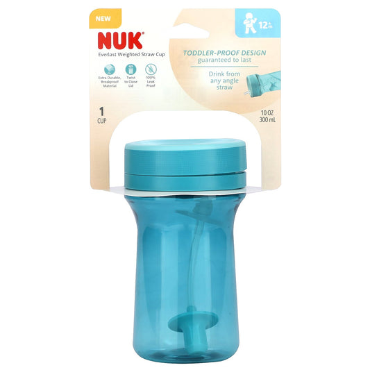 NUK, Everlast Weighted Straw Cup, 12+ Months, Teal, 10 oz (300 ml)