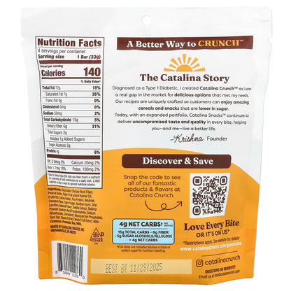 Catalina Crunch, Chocolate Cookie Bar, Peanut Butter, 4 Bars, 1.16 oz (33 g) Each