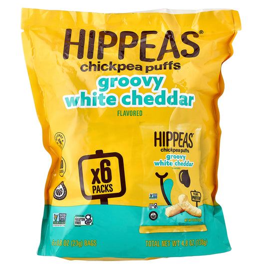 Hippeas, Chickpea Puffs, Groovy White Cheddar, 6 Bags, 0.8 oz (23 g) Each