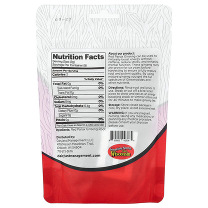 Dairyland Ginseng, Red Panax Ginseng Roots, 4 oz