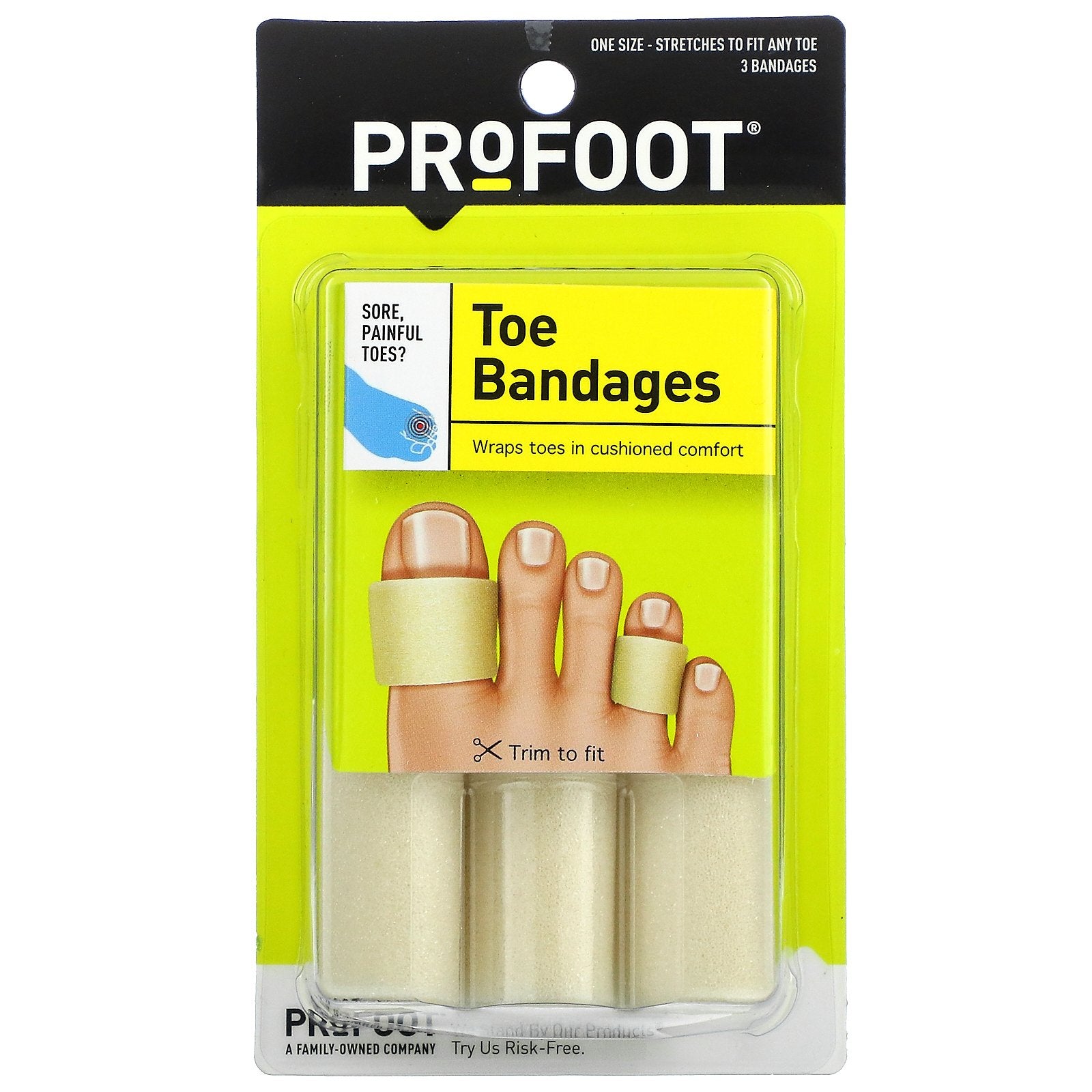 Profoot, Toe Bandages, One Size, 3 Bandages