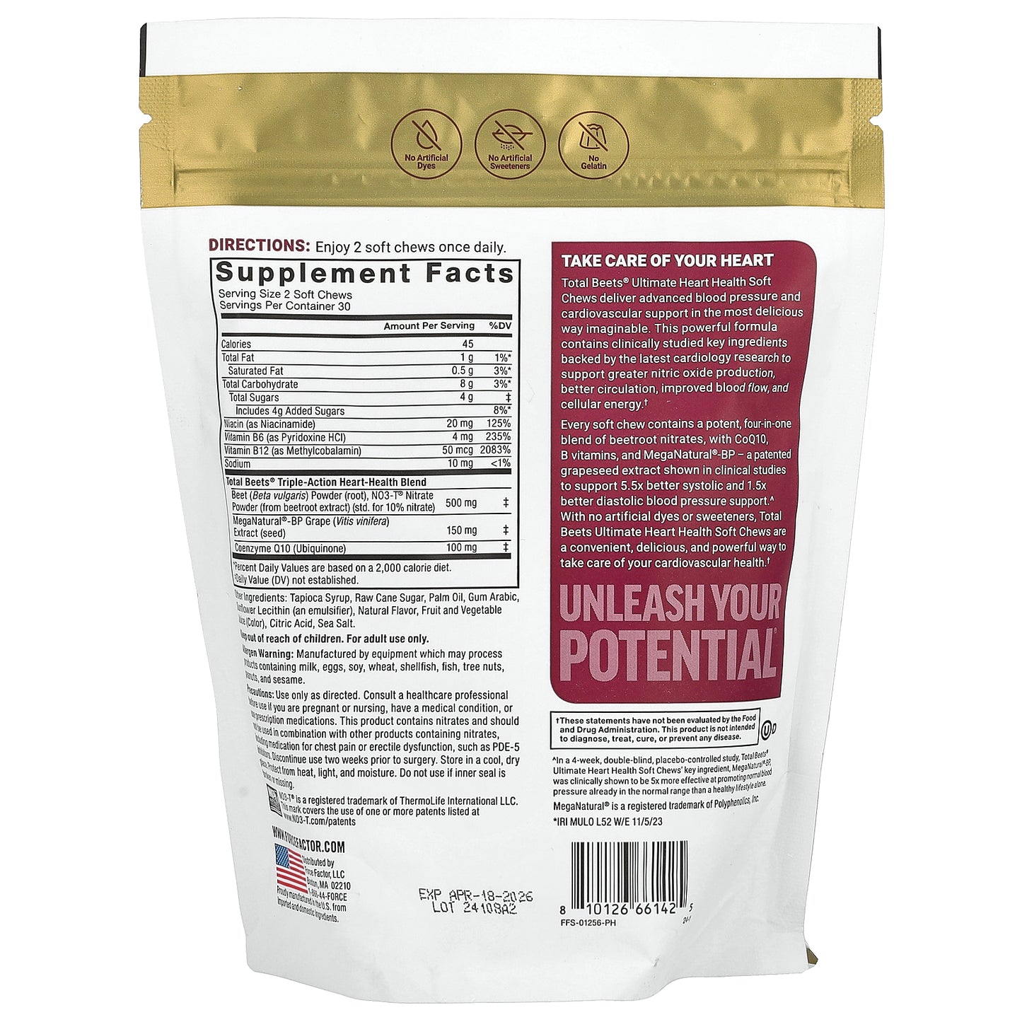 Force Factor, Total Beets® With CoQ10, Black Cherry, 60 Superfood Soft Chews