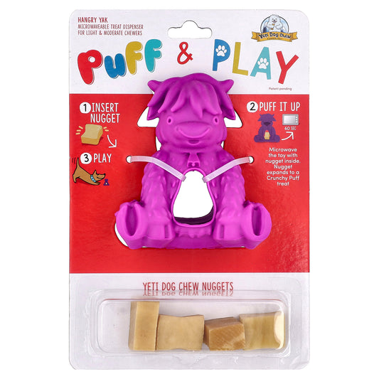 Yeti Dog Chew, Puff & Play, Treat Dispenser, Yeti Dog Chew Nuggets, Purple, 4 Nuggets, 1 Dispenser