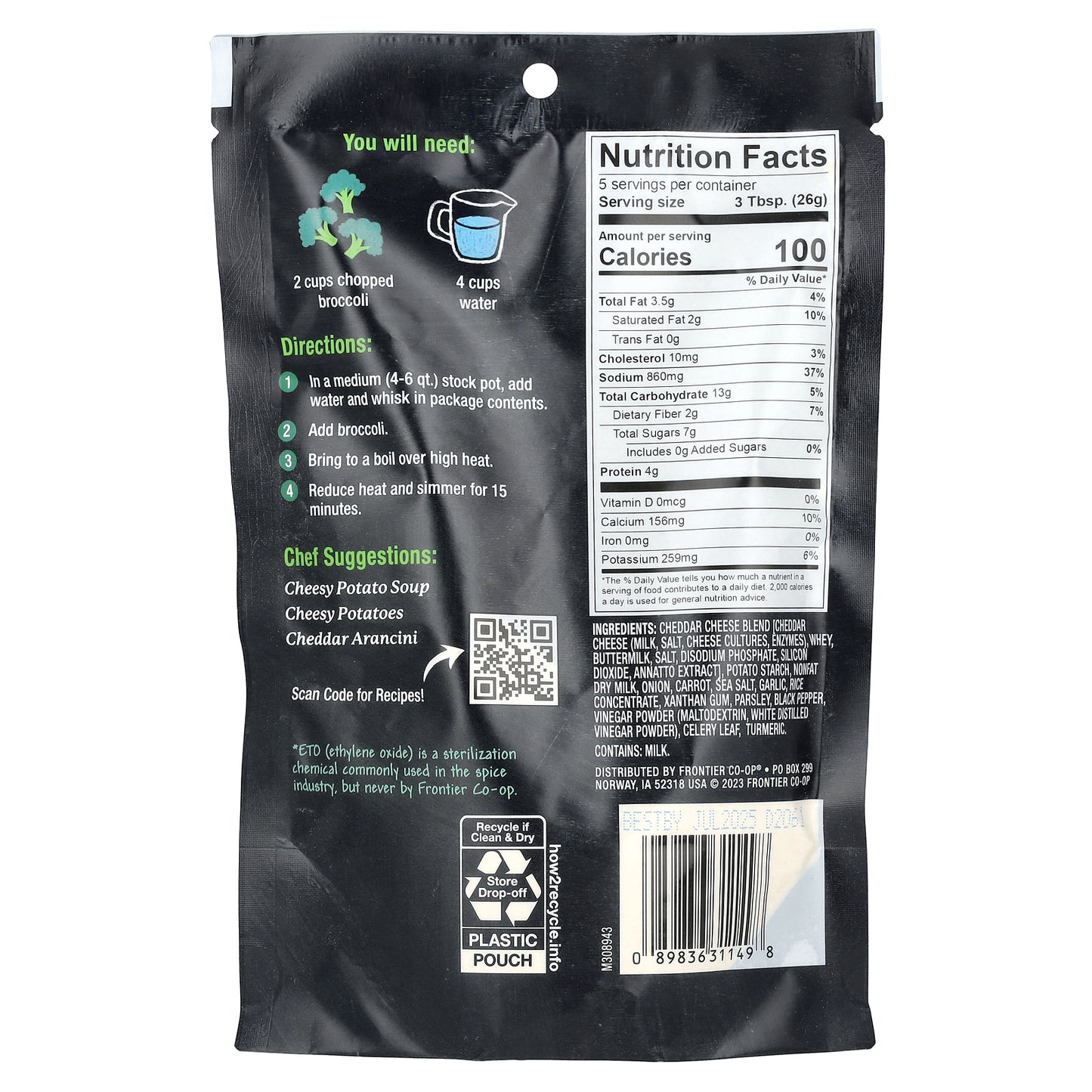 Frontier Co-op, Broccoli Cheddar Soup Mix, 4.59 oz (130 g)