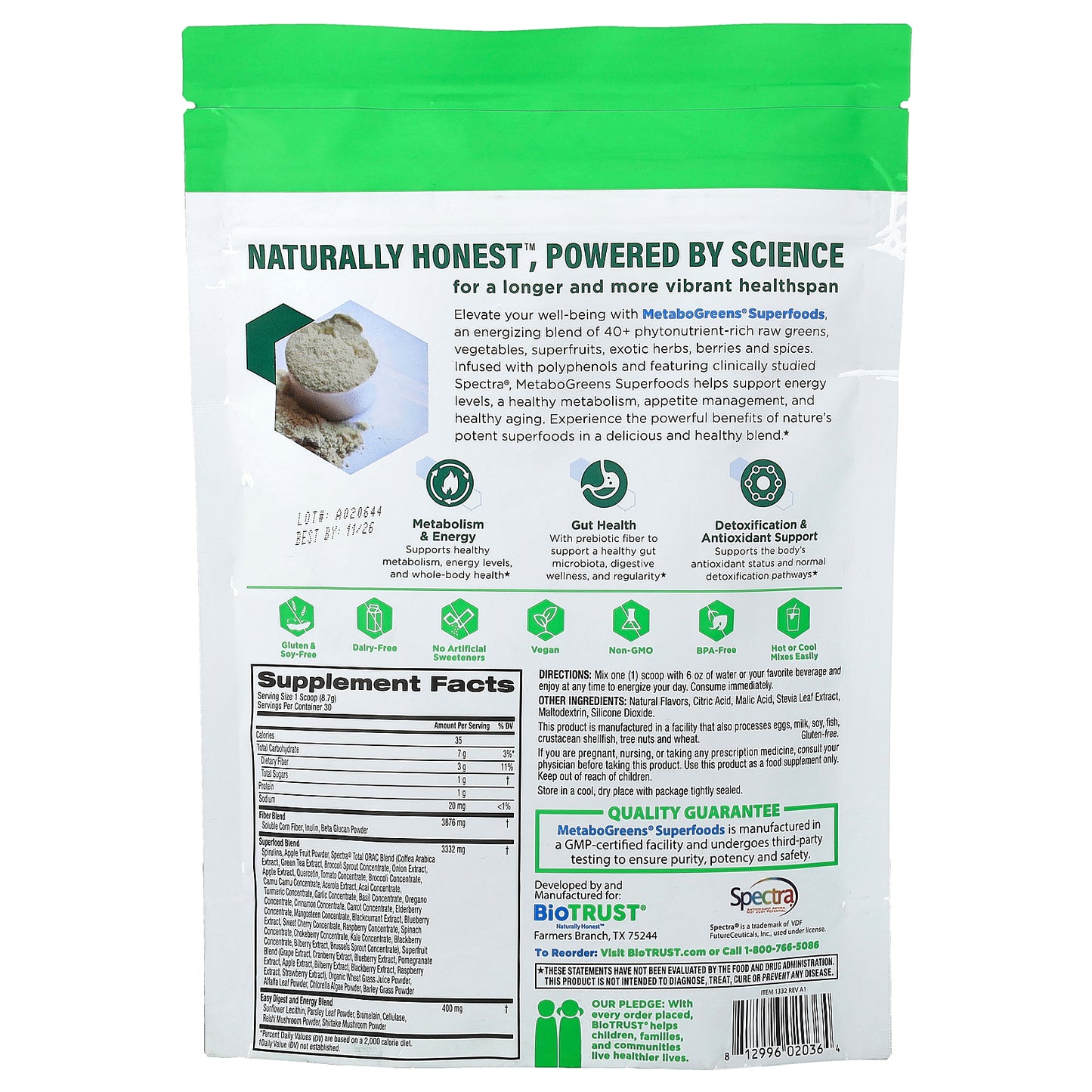 BioTRUST, Metabogreens® Superfoods, Energizing Berry, 9.2 oz (261 g)